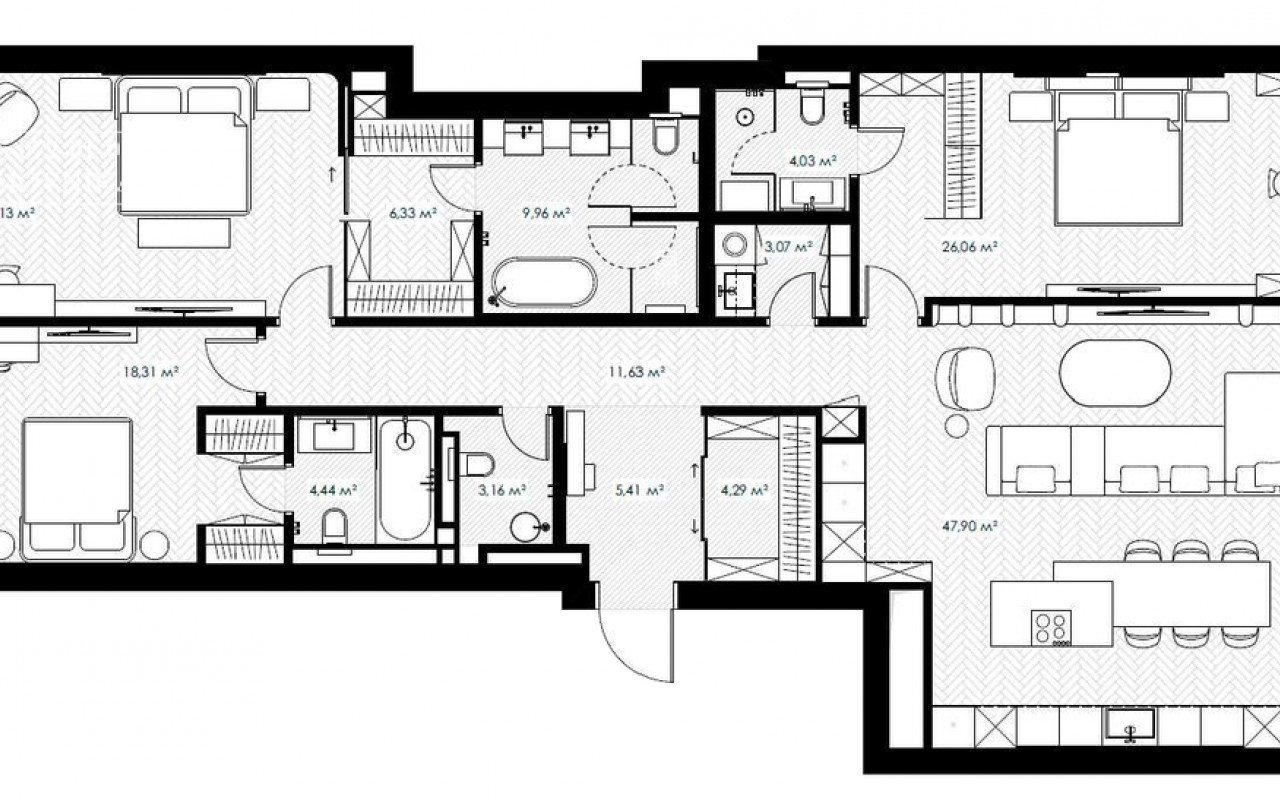 Квартира в Knightsbridge 174 м² 3 спальни и гостиная Квартира в Knightsbridge 174 м² 3 спальни и гостиная